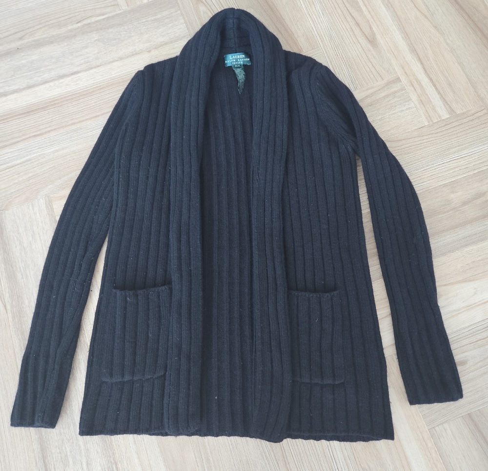 Lauren Ralph Lauren Black Ribbed Open Cardigan Small Petite No Belt